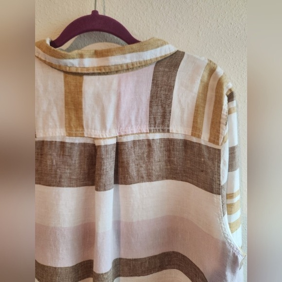 Rachel Zoe Linen Pink Brown Stripe Tunic Button Down Beach Cover Up Lagenlook XL - Picture 8 of 11